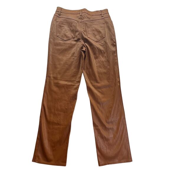 INC International Concepts Pants Womens Size 8 Brown Faux Leather Zip Button - Picture 2 of 8